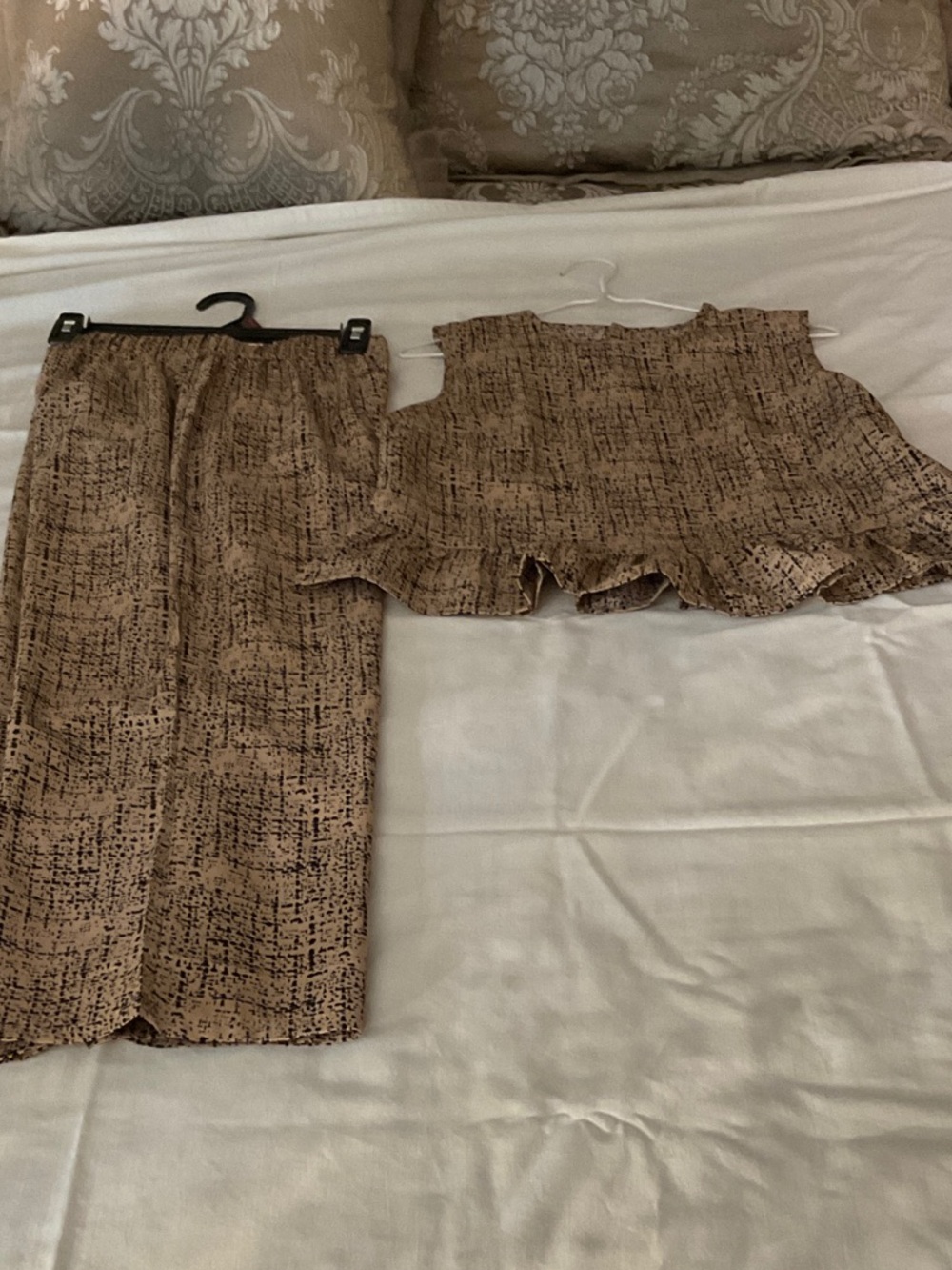 Two-Piece Brown Textured Skirt Set